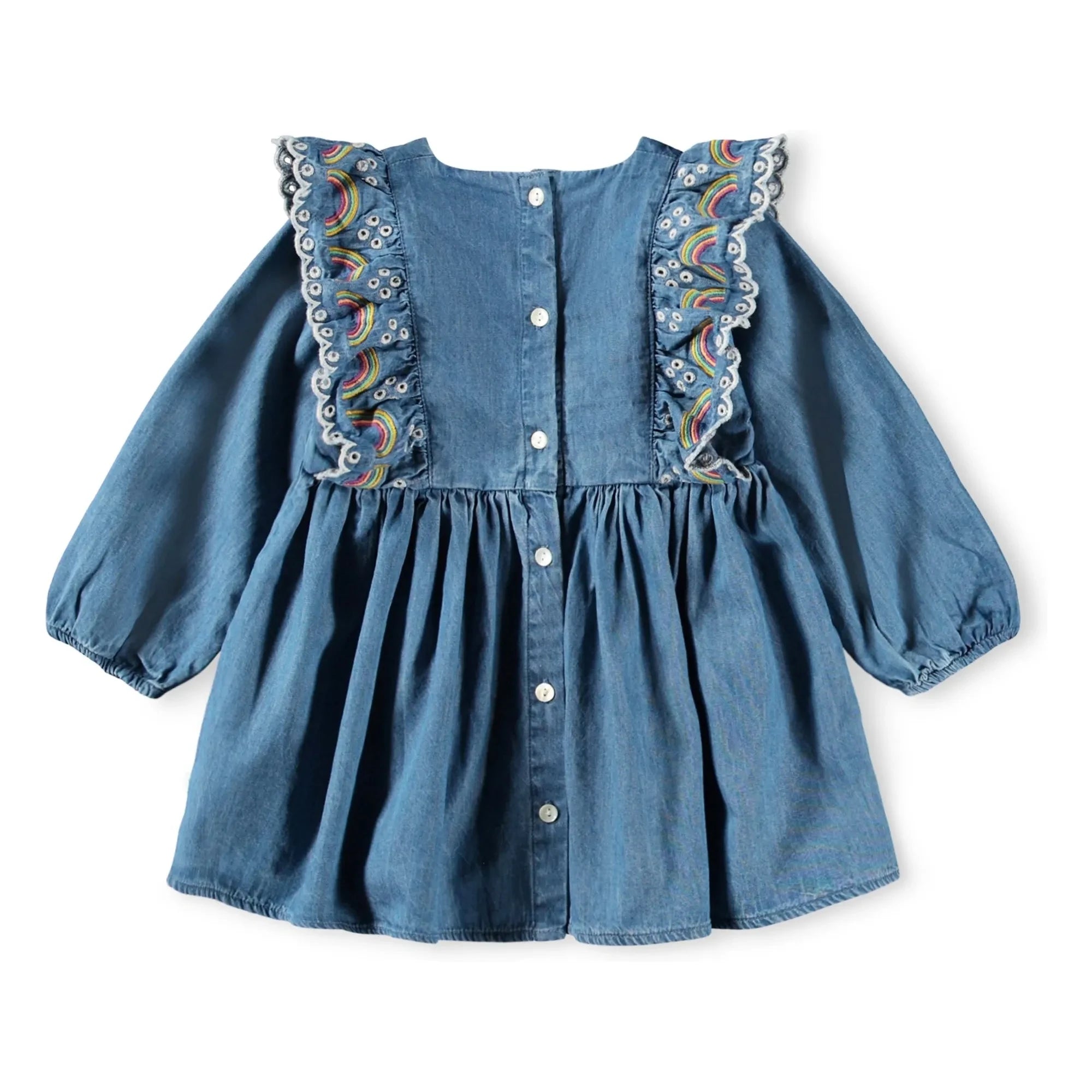 Molo - Carlene Regenbogen Bio-Baumwoll-Rüschenkleid | Denimblau