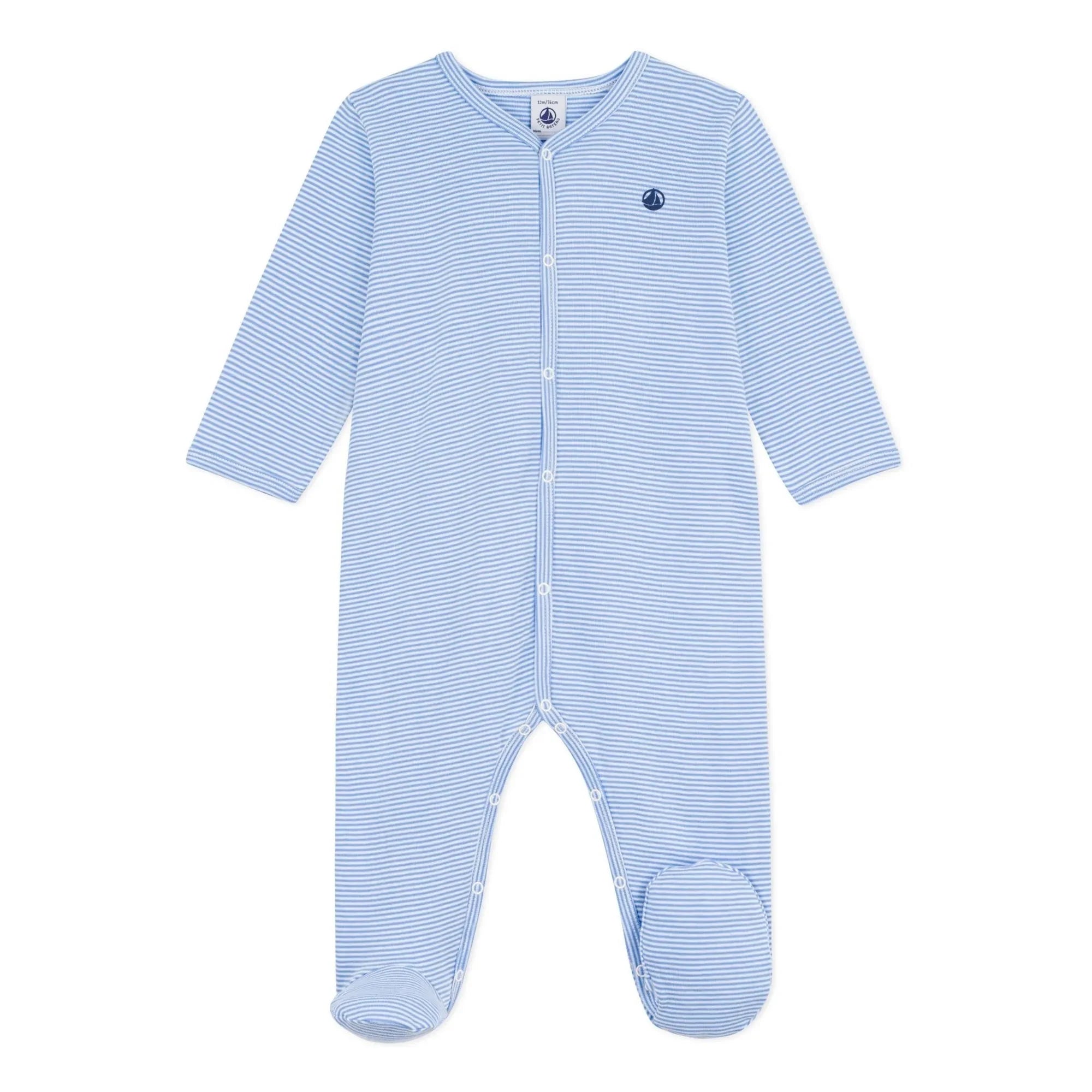 Petit Bateau - Organik Pamuklu Çizgili Pijama | Mavi