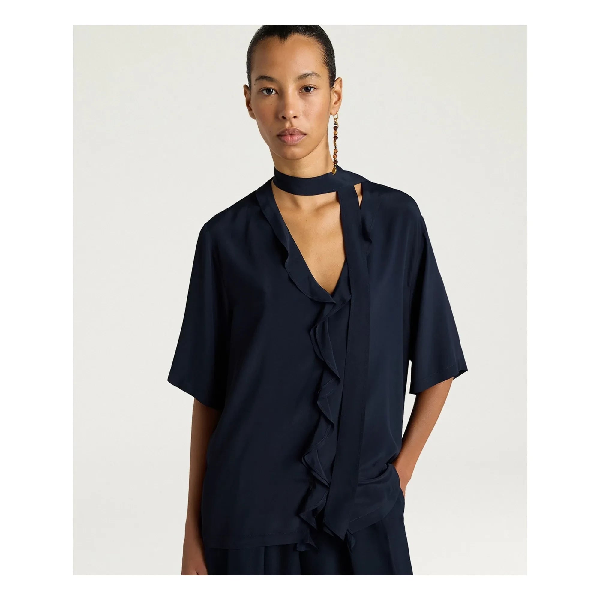 Momoni - Salvia short sleeve blouse | Navy Blue