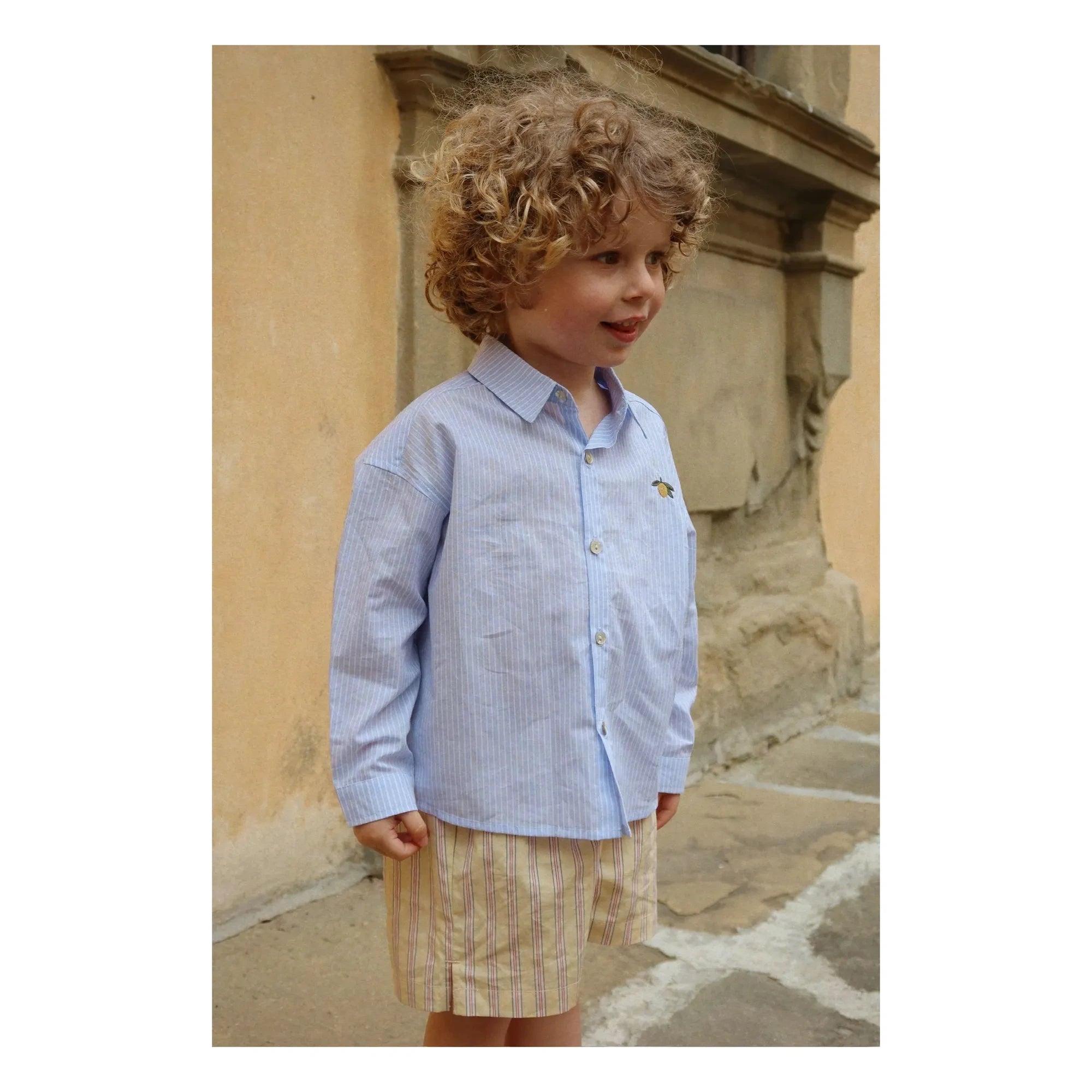Konges Sløjd - Wes Lime Striped Organic Cotton Shirt | Blue