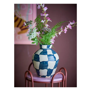 Bloomingville - Karo Stein Keramik Vase | Blau
