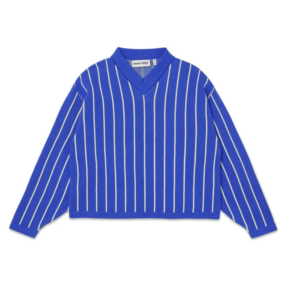 Main Story - Organik Pamuklu Çizgili V Yaka Sweatshirt | Electric blue