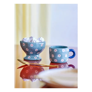 Bloomingville - Çiçek Desenli Stoneware Kase Nini | Mavi