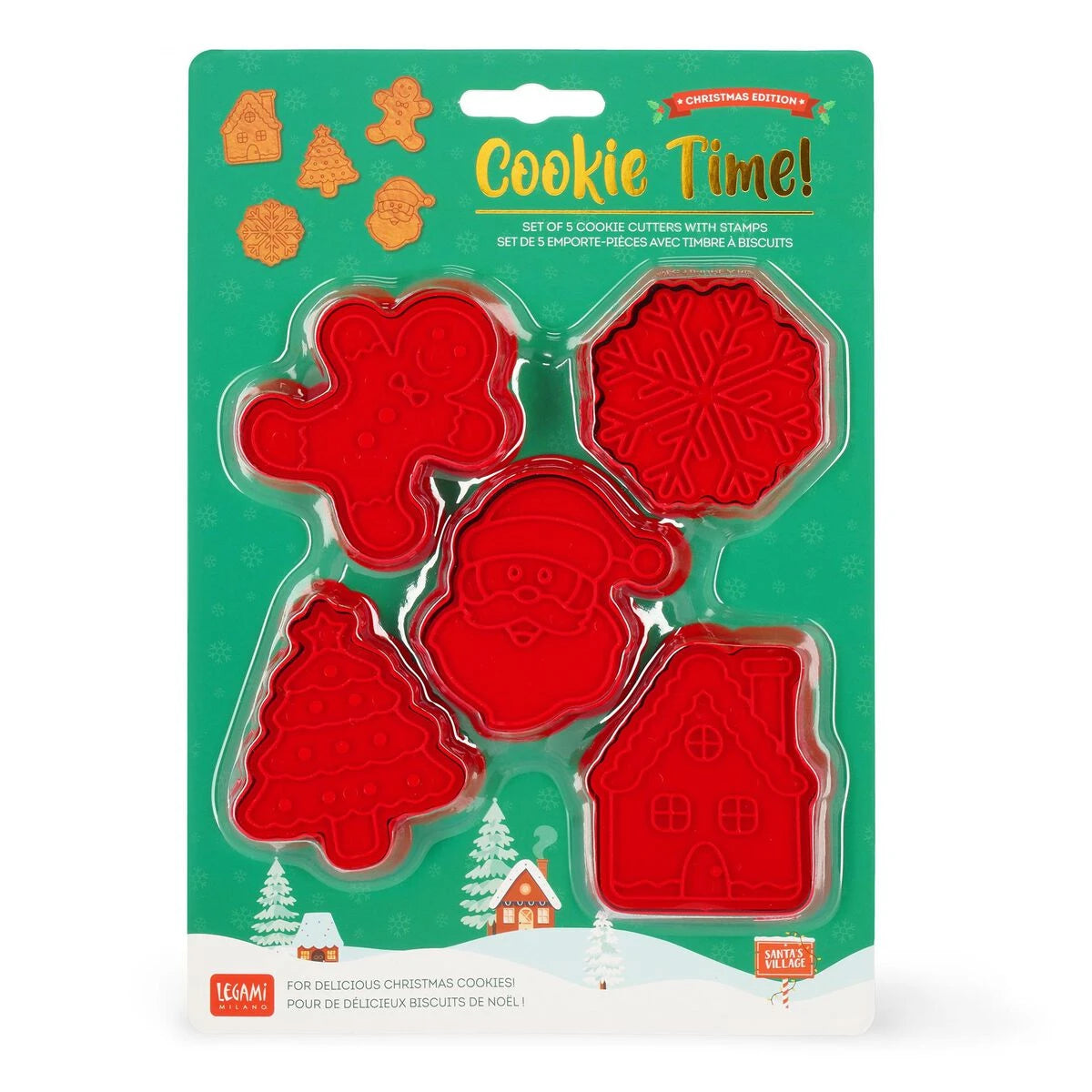 Legami - 5-Piece Set Cookie Cutters with Stamps - Cookie Time!