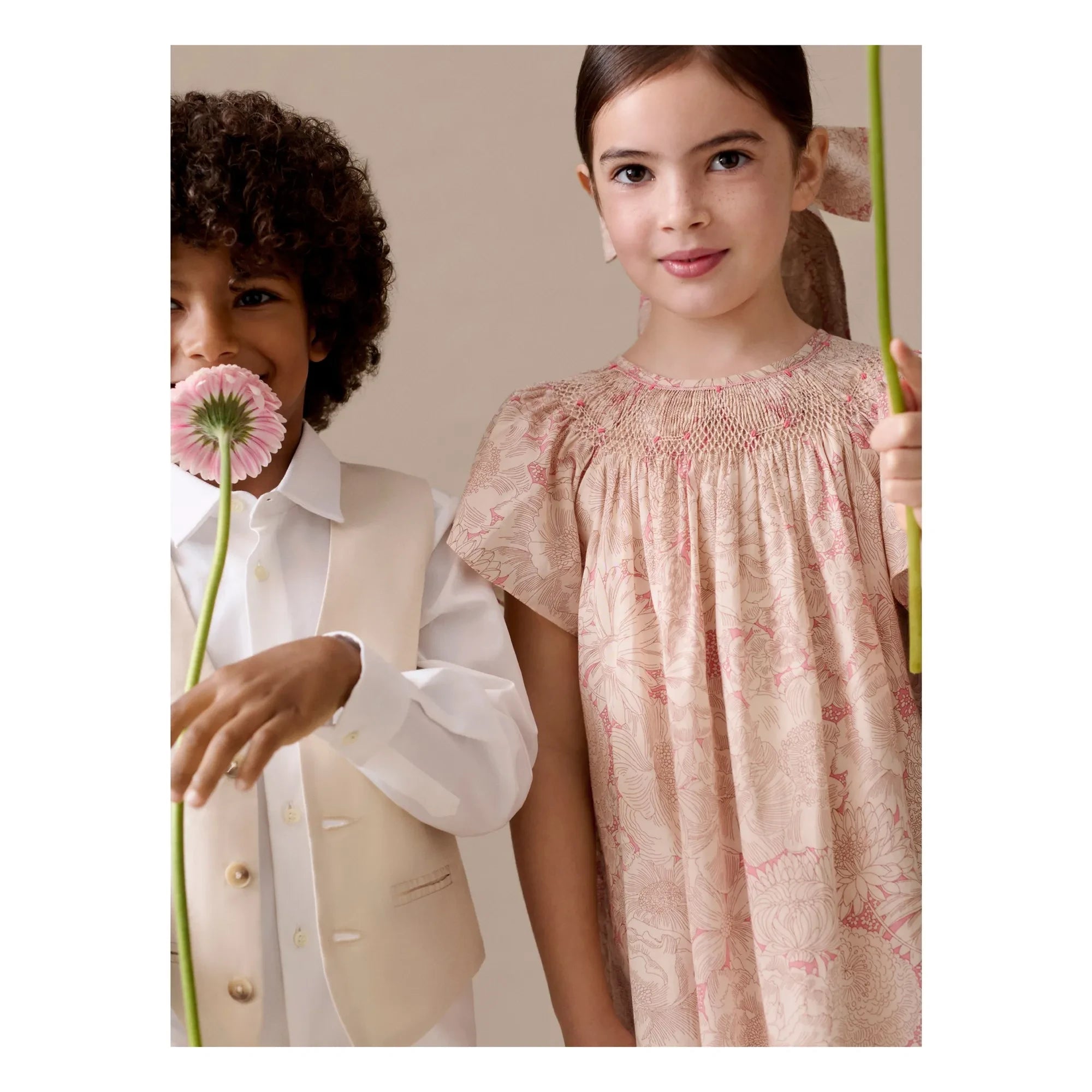 Bonpoint - Arlène Fleurie Bio-Baumwollkleid mit Raffungen | Blassrosa