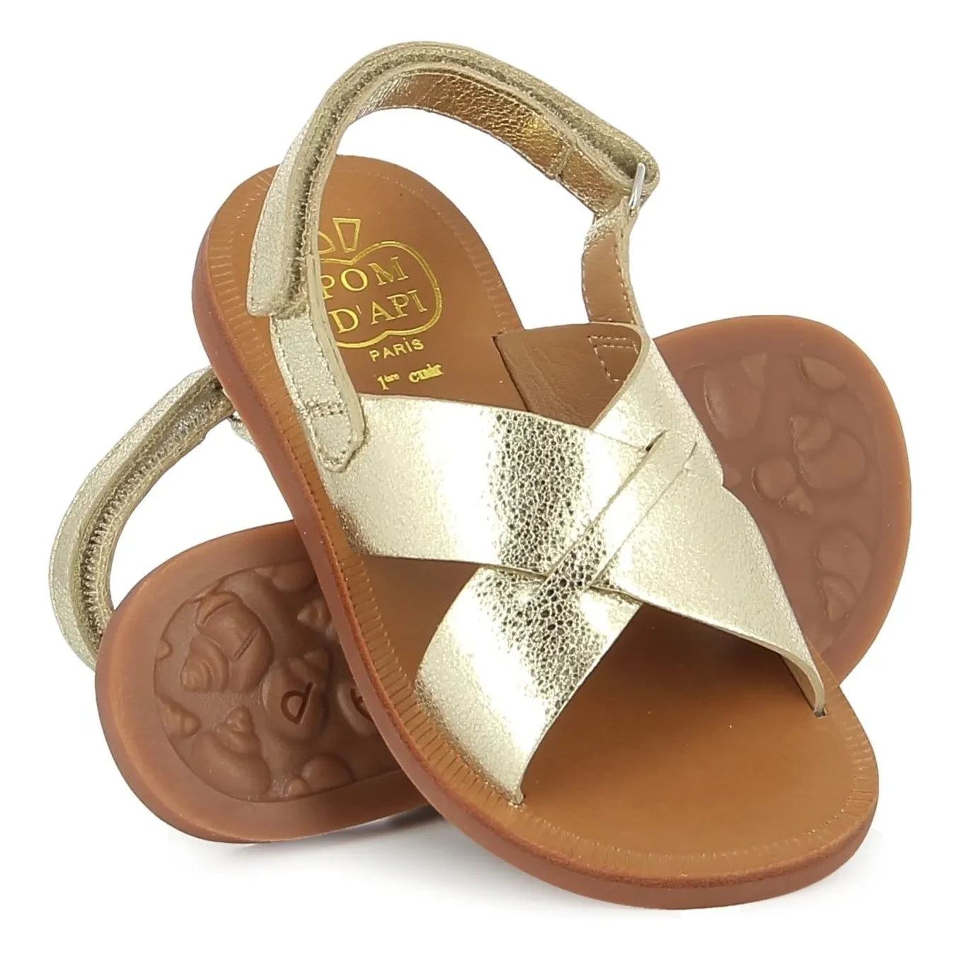Pom d'Api - Plagette Gekreuzte Metallic-Sandalen | Gold