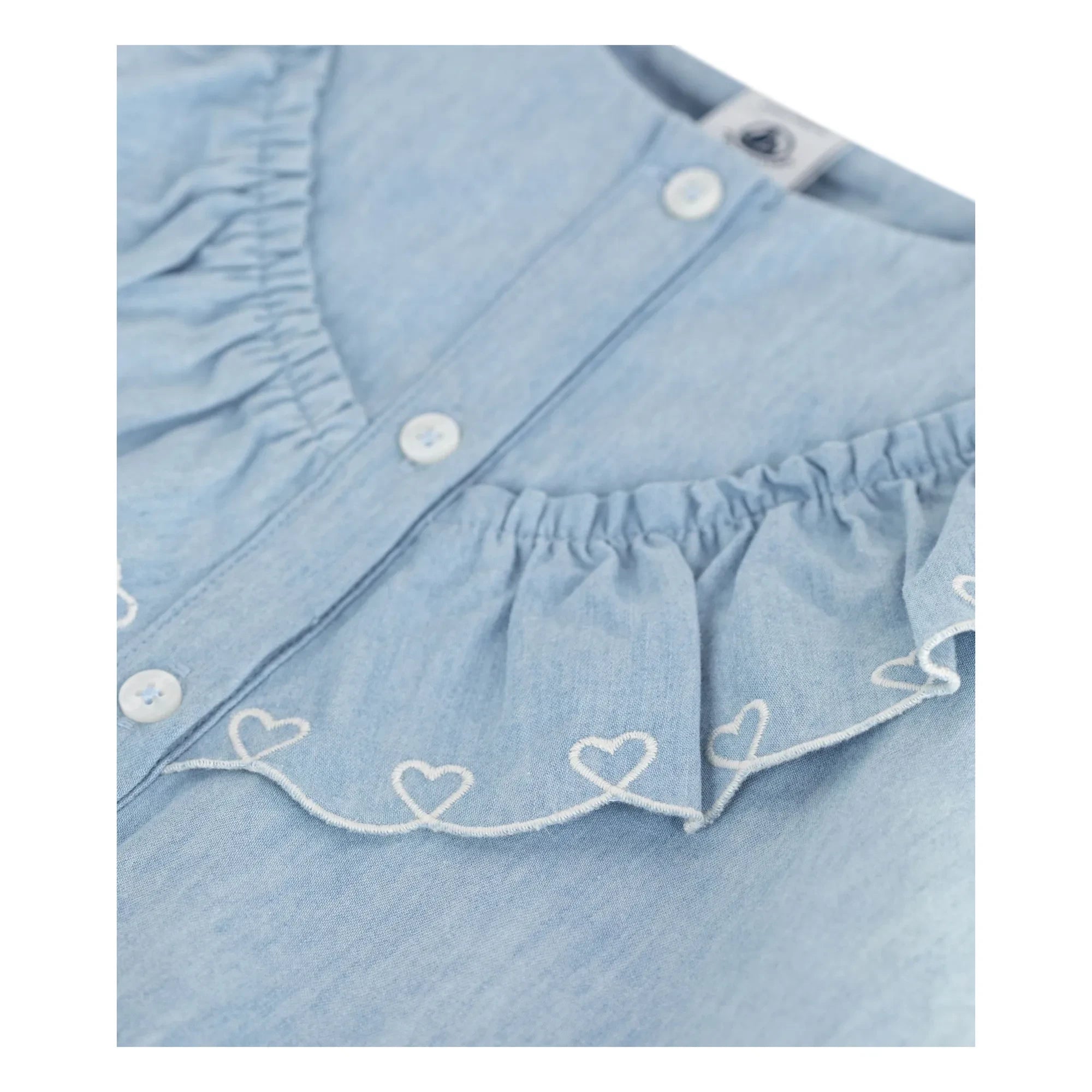 Petit Bateau - Büzgülü Bluz Chambray Organik Pamuk | Açık Mavi