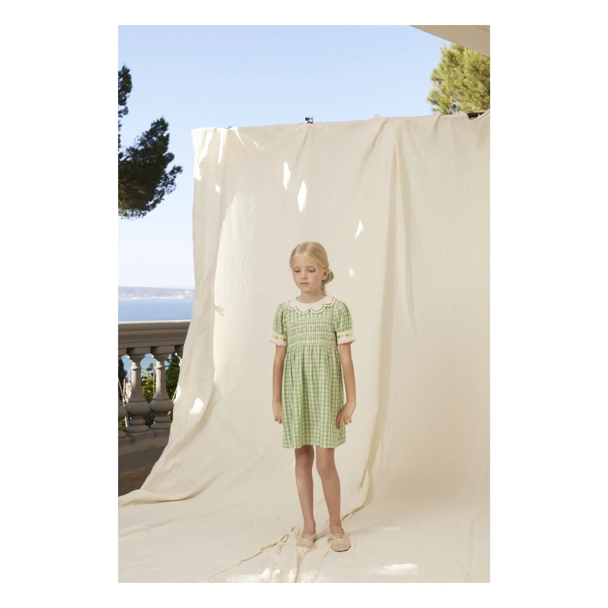 Bebe Organic - Tilia Karo-Smock-Kleid | Blassgrün