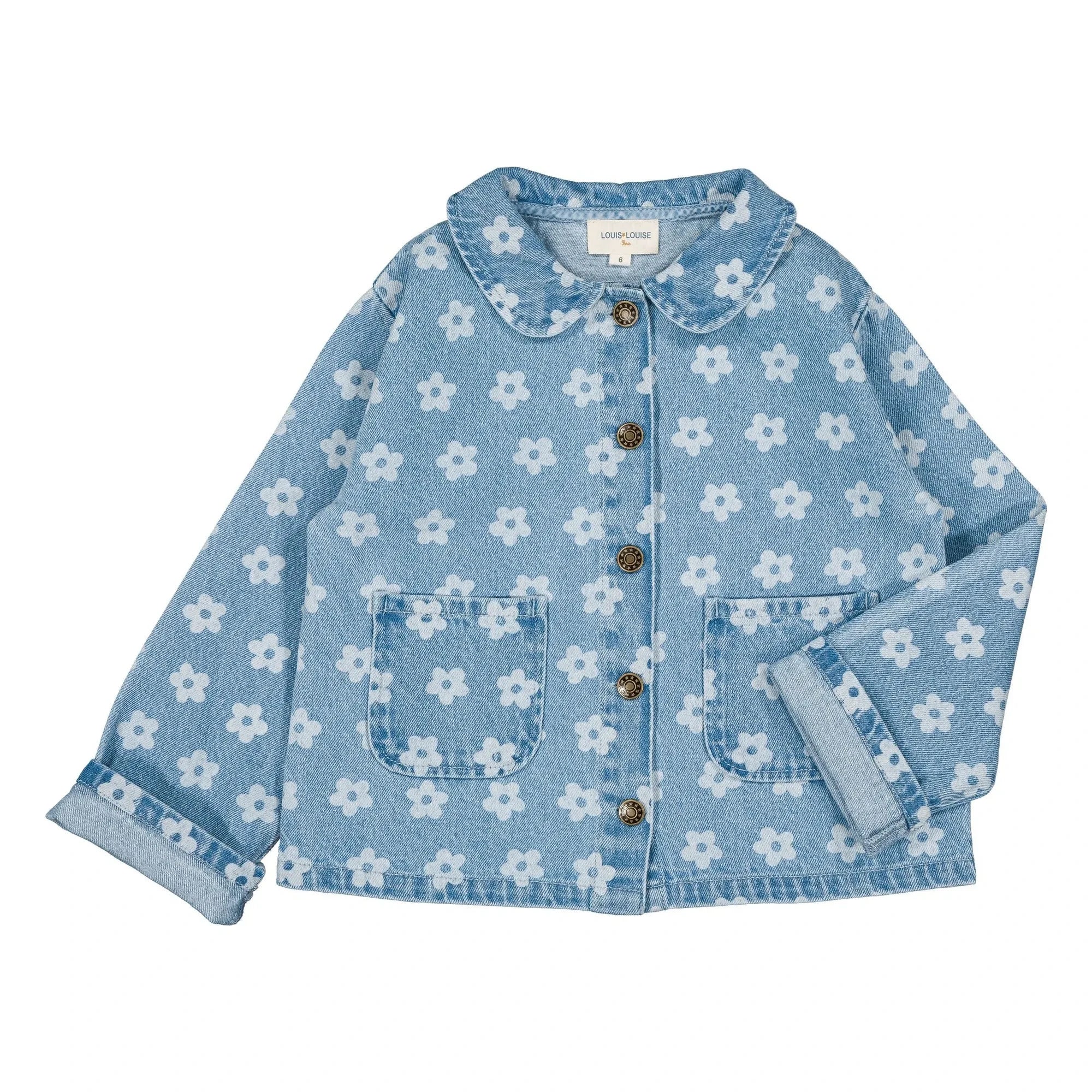 Louis Louise - Floral Brown Denim Jacket | Light Blue