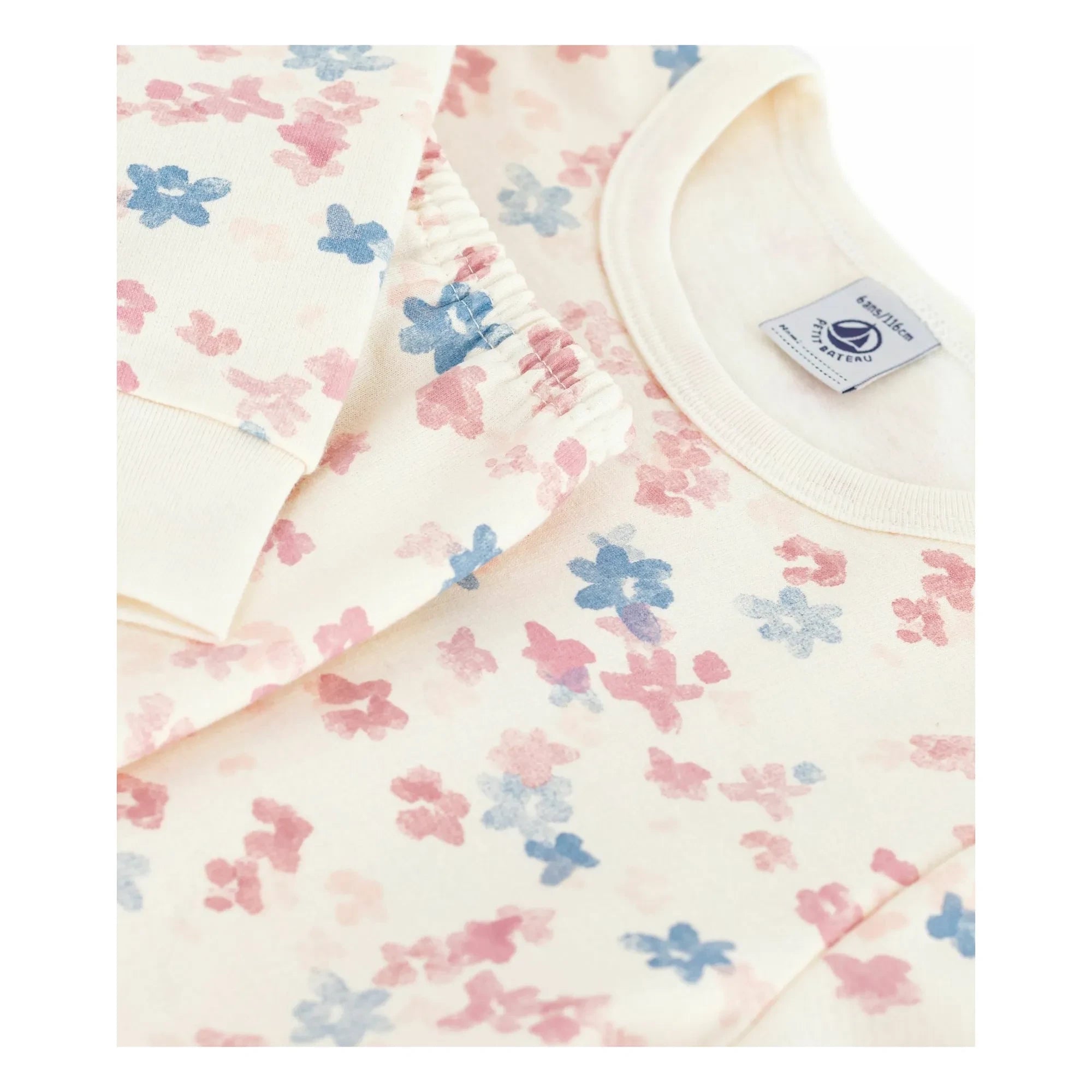 Petit Bateau - Organik pamuklu çiçek desenli pijama | Ekru