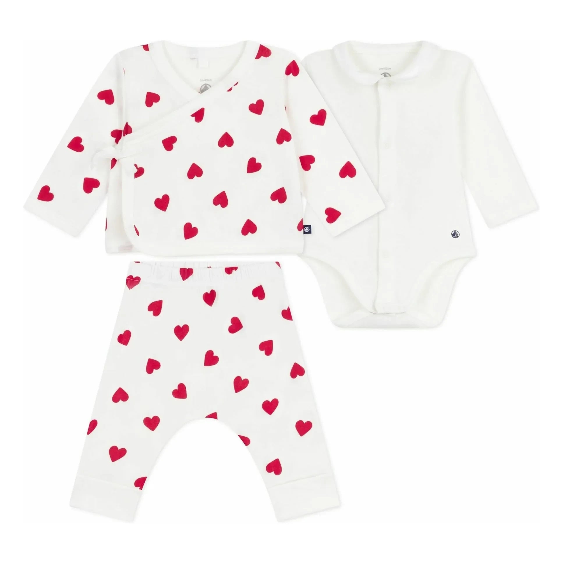 Petit Bateau - 2 Parça Body ve Pijama Seti Organik Pamuk Kalpler | Beyaz