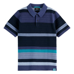 Scotch & Soda – Gestreiftes Strick-Poloshirt | Blau