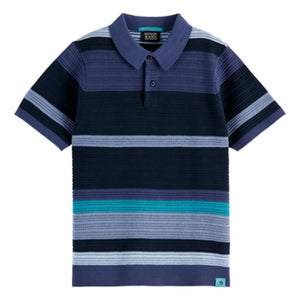 Scotch & Soda – Gestreiftes Strick-Poloshirt | Blau