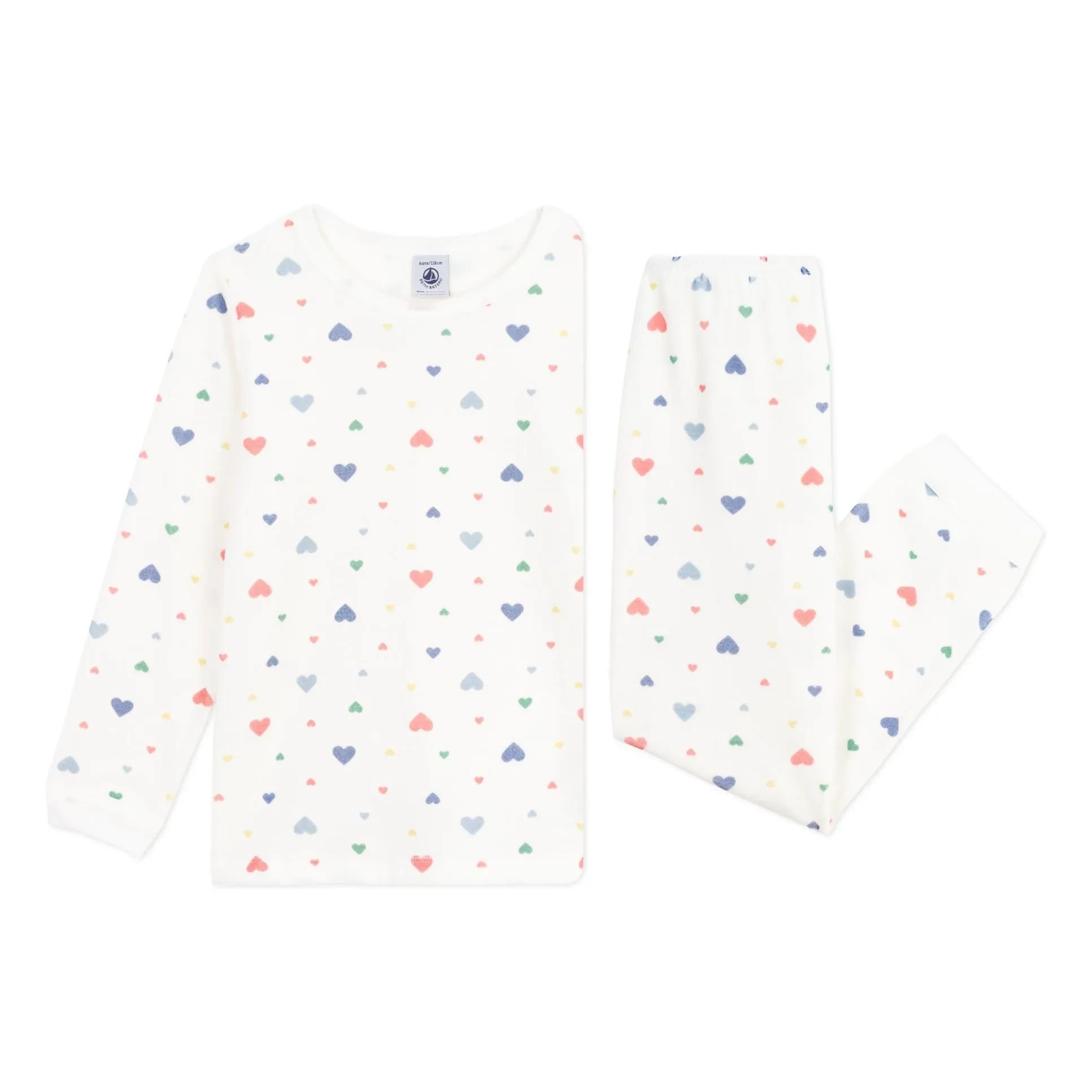 Petit Bateau - Heart Pajama Set Organic Cotton | White