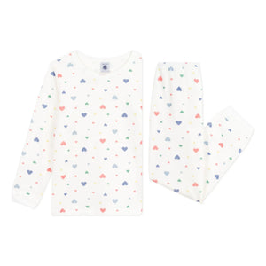 Petit Bateau - Heart Pajama Set Organic Cotton | White