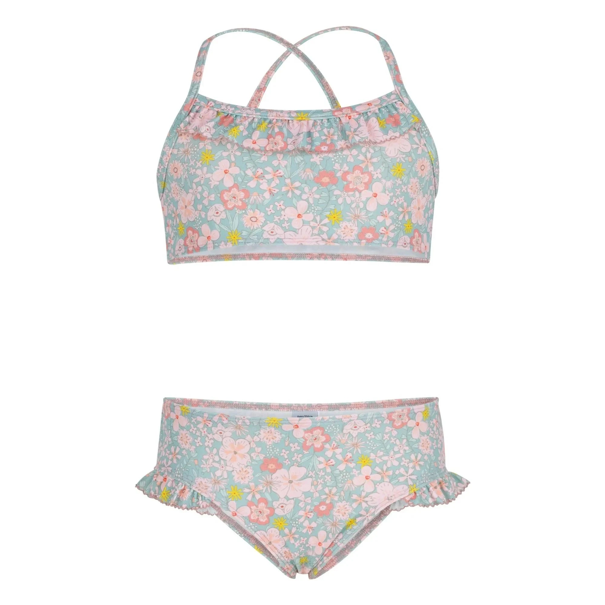 Petit Bateau - 2 Parça Mayo Çiçekli Fırfırlı | Gri mavi