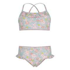 Petit Bateau - 2 Parça Mayo Çiçekli Fırfırlı | Gri mavi