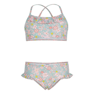 Petit Bateau - 2 Parça Mayo Çiçekli Fırfırlı | Gri mavi