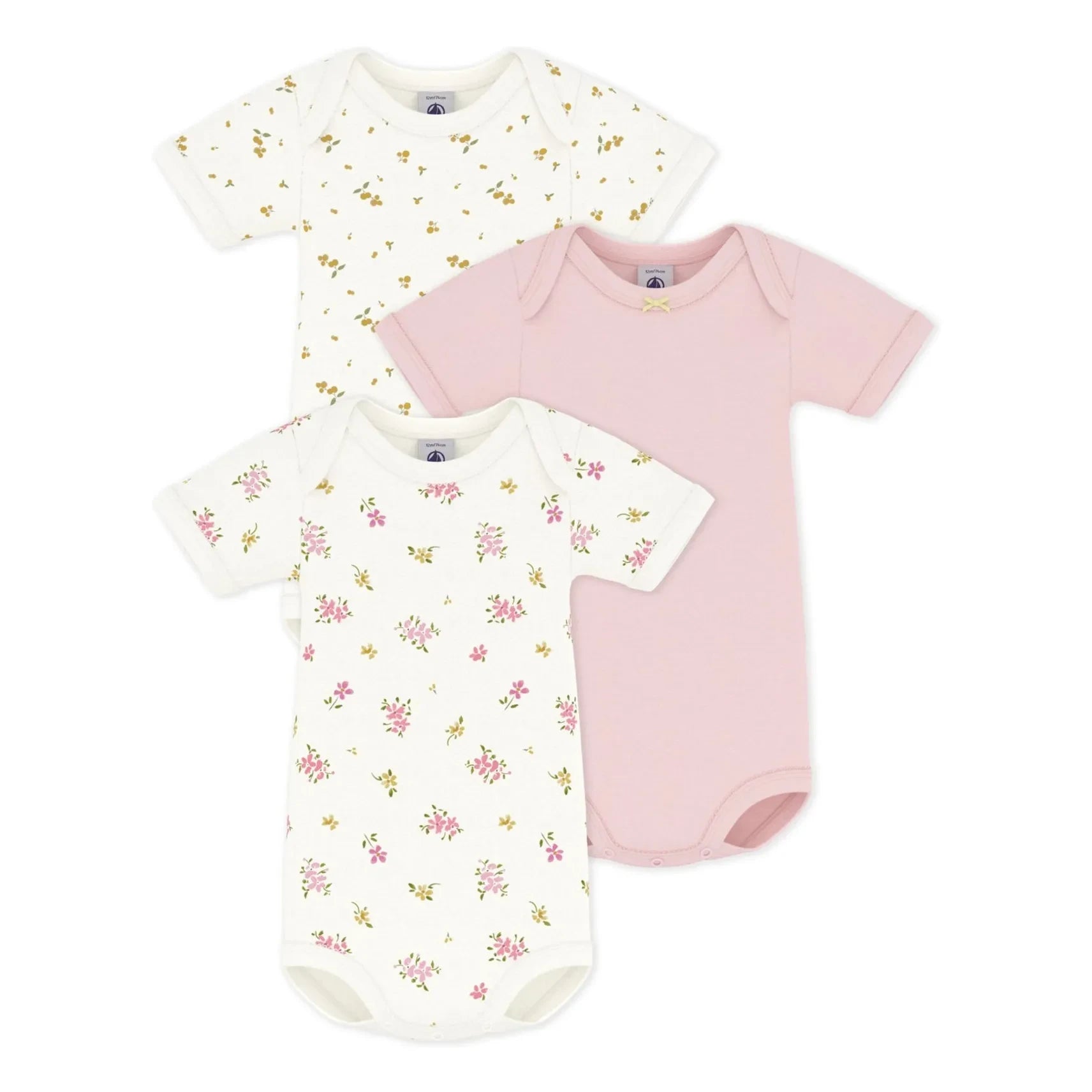 Petit Bateau - 3'lü Organik Pamuklu Çiçekli Body Seti | Pembe