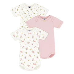 Petit Bateau - 3'lü Organik Pamuklu Çiçekli Body Seti | Pembe
