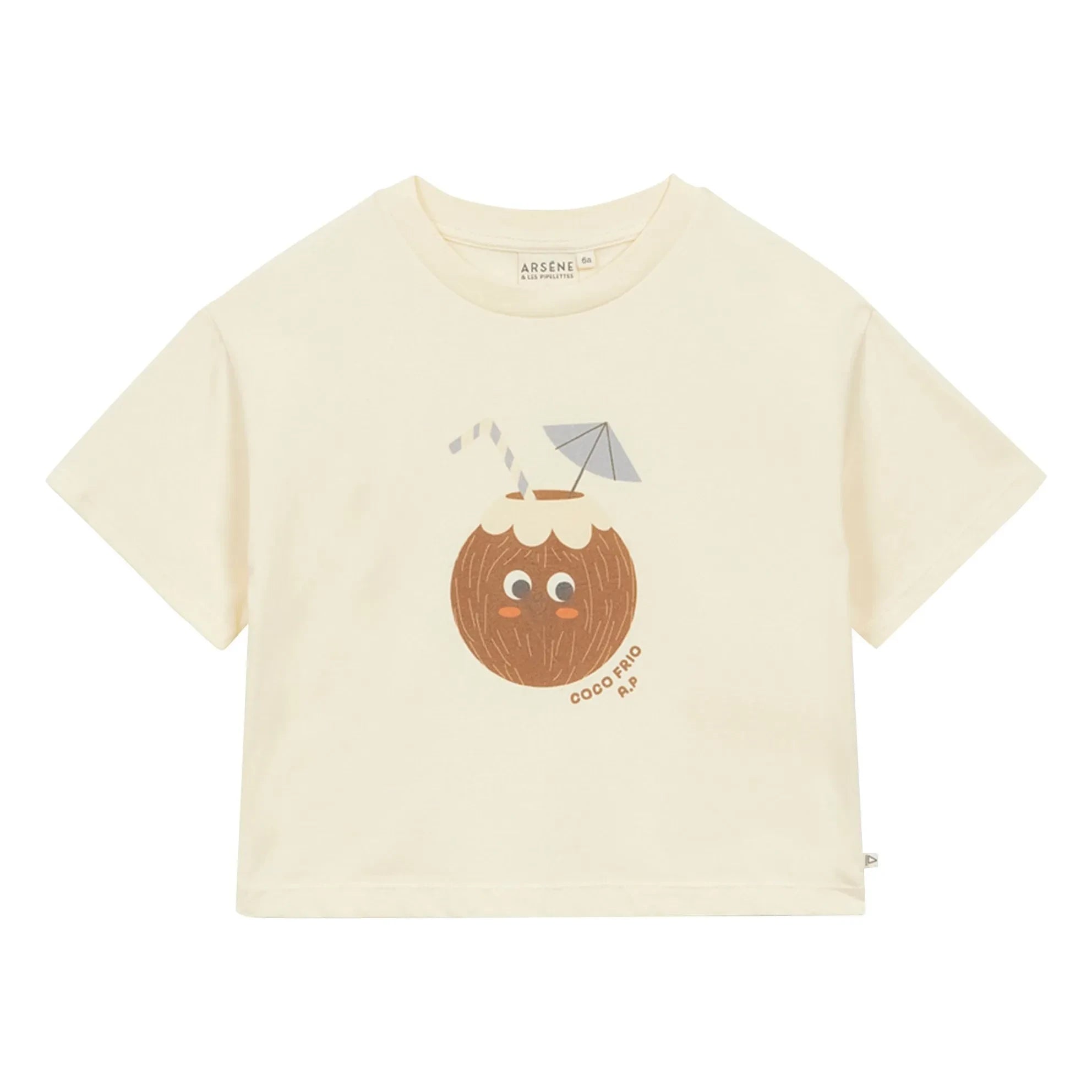 Arsène et Les Pipelettes - Organic Cotton T-shirt with Coconut Print | Ecru