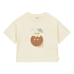 Arsène et Les Pipelettes - Organic Cotton T-shirt with Coconut Print | Ecru