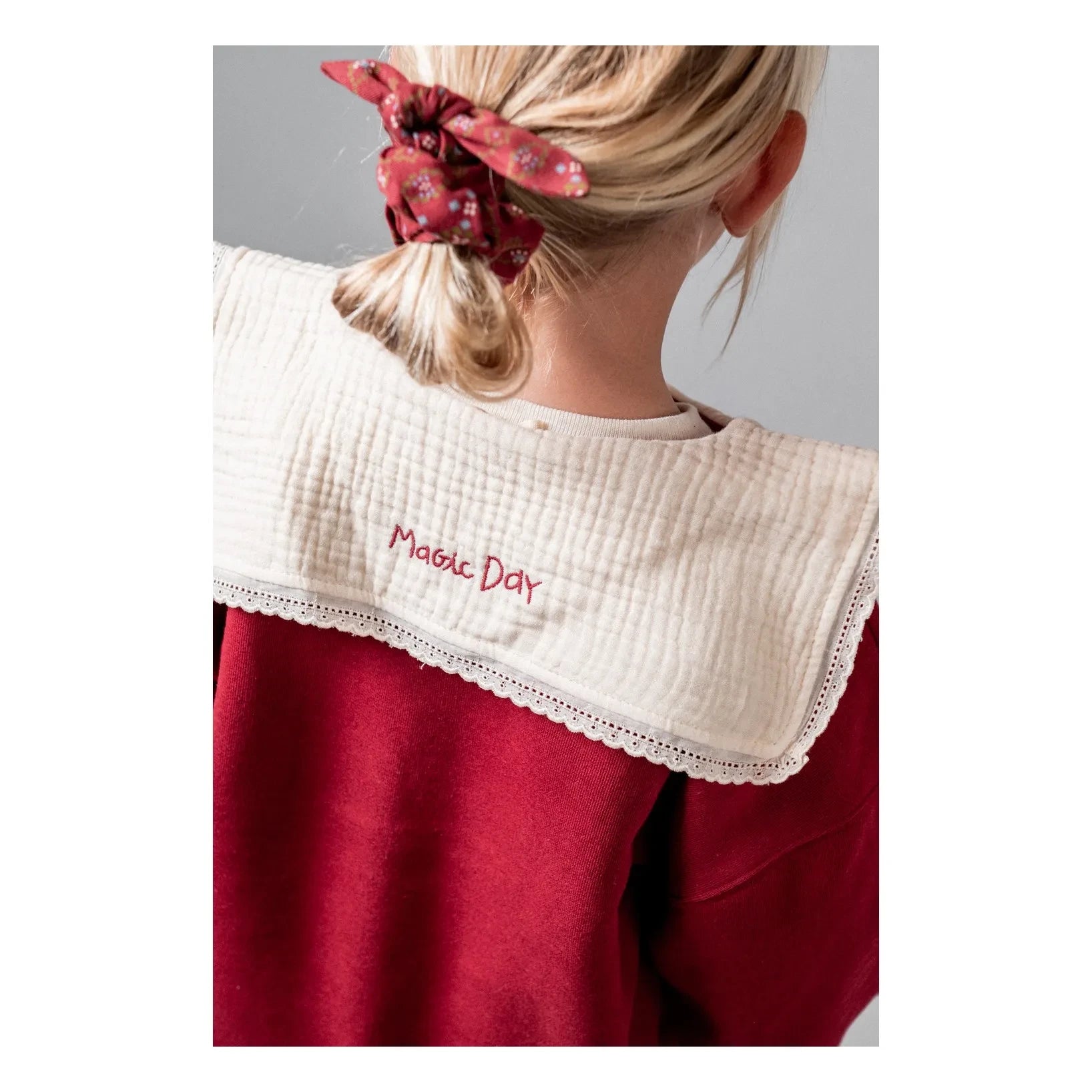 birinit - Organik pamuklu işlemeli drapeli yaka sweatshirt | Bordo