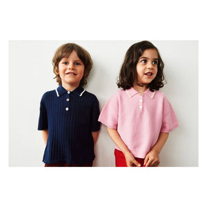 FUB - Organic Cotton Fine Knit Ribbed Polo T-Shirt | Navy Blue