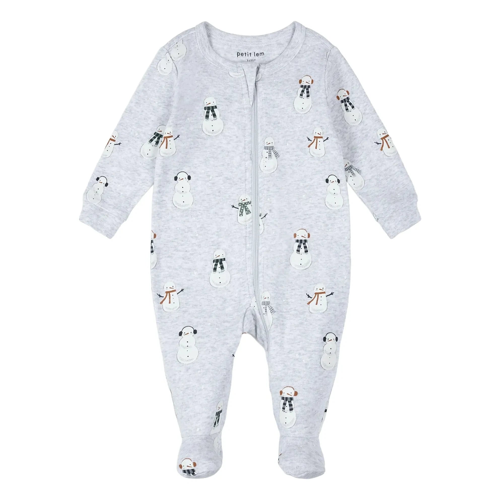 Petit Lem - Patikli Pijama Kar Adamları Organik Pamuk | Gri