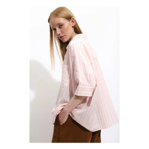 BELLEPIECE - Carmela Gestreifte Baumwollbluse | Rosa