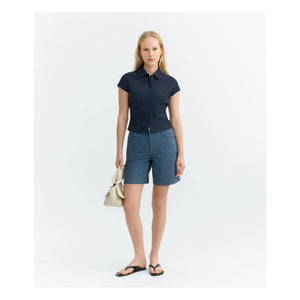 Thinking Mu - Luisa Striped Organic Cotton Shorts | Gray Blue