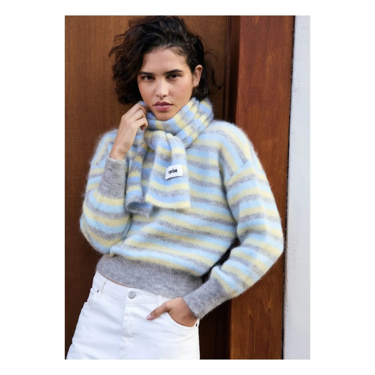 Surprise Paris - Lala Fuzzy Striped Sweater | Light Blue