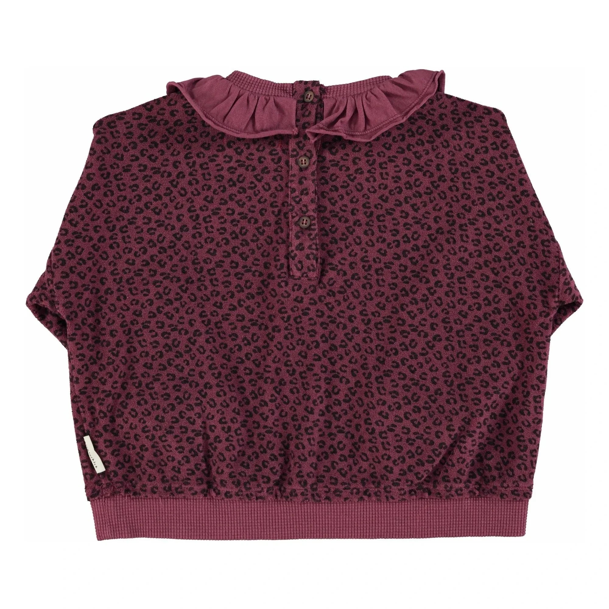 Piupiuchick - Sweatshirt mit Rüschenkragen Leopard Bio-Baumwolle | Aubergine