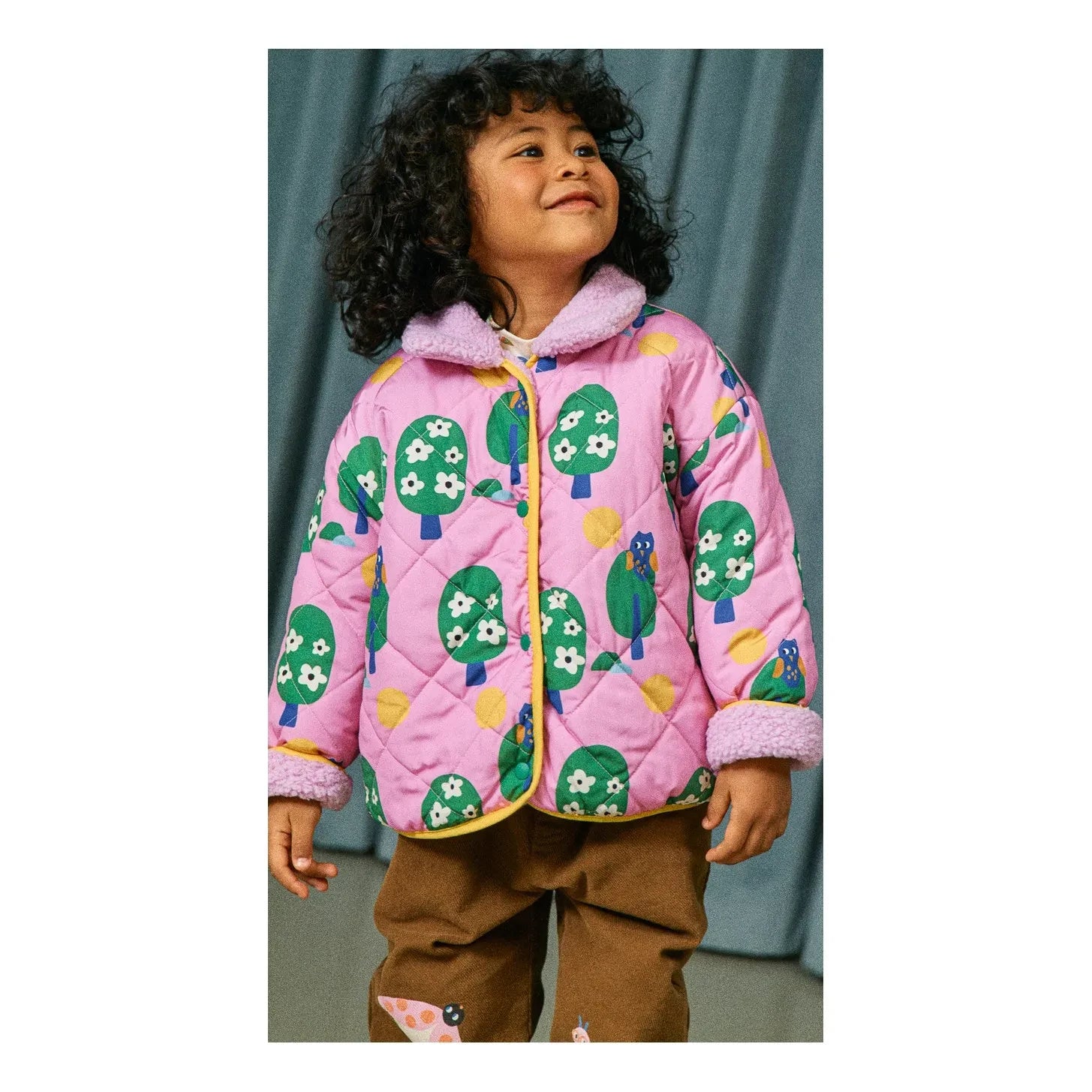 Petit Stella - Çift Taraflı Baykuş Sherpa Ceket | Pembe
