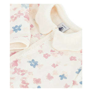 Petit Bateau - Schlafanzug mit Blumenmuster und Kragen aus Bio-Baumwolle | Ecru