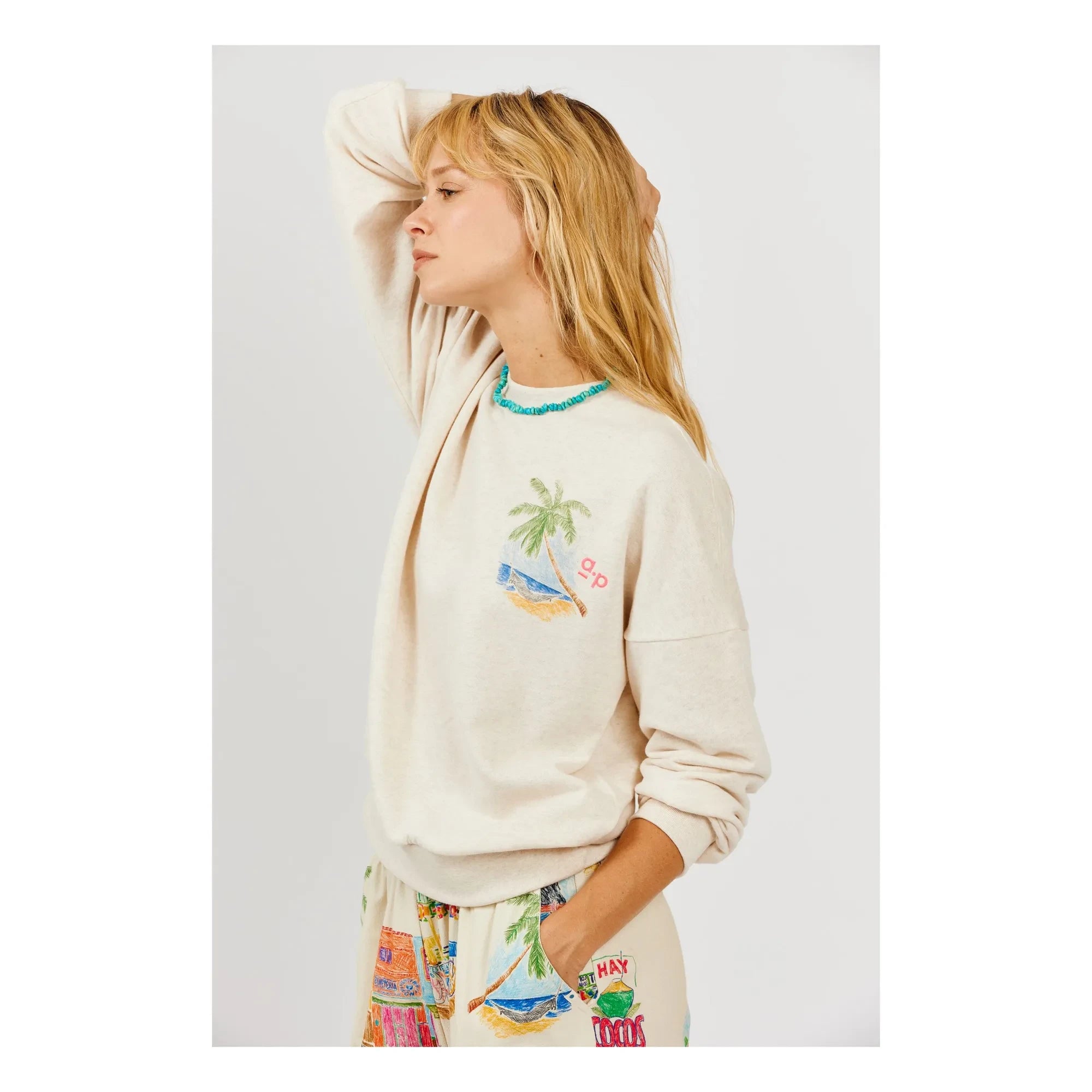 a.p - Sweatshirt aus Bio-Baumwolle mit Palme | Sand