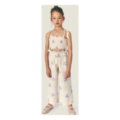 Mipounet - Sandrine Bio-Baumwollhose mit Blumenmuster | Ecru