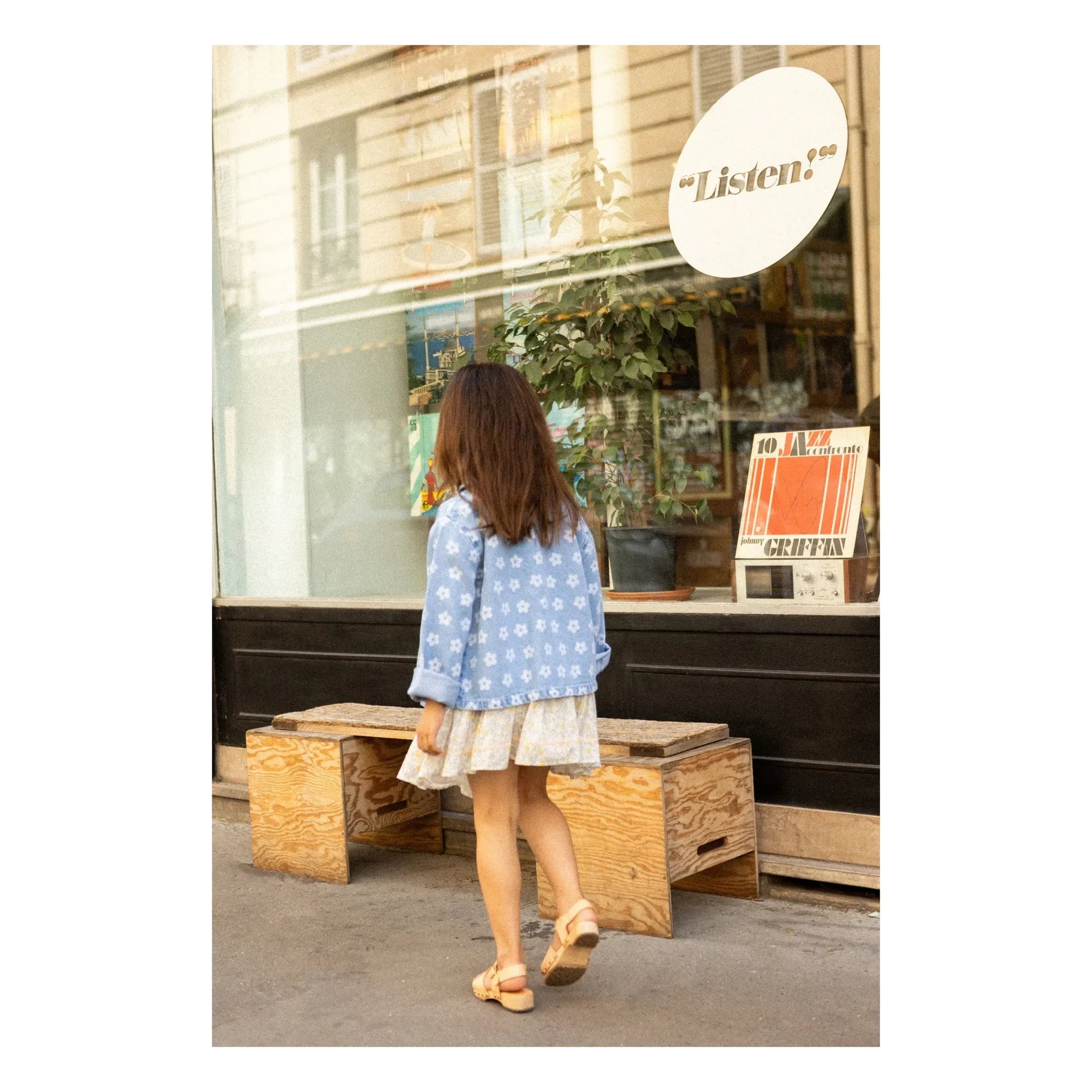 Louis Louise - Floral Brown Denim Jacket | Light Blue