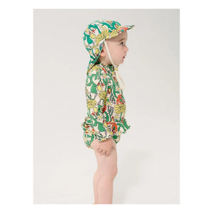 Bobo Choses - Long Sleeve Swimsuit with Floral Pattern Made from Recycled Fiber | Ecru