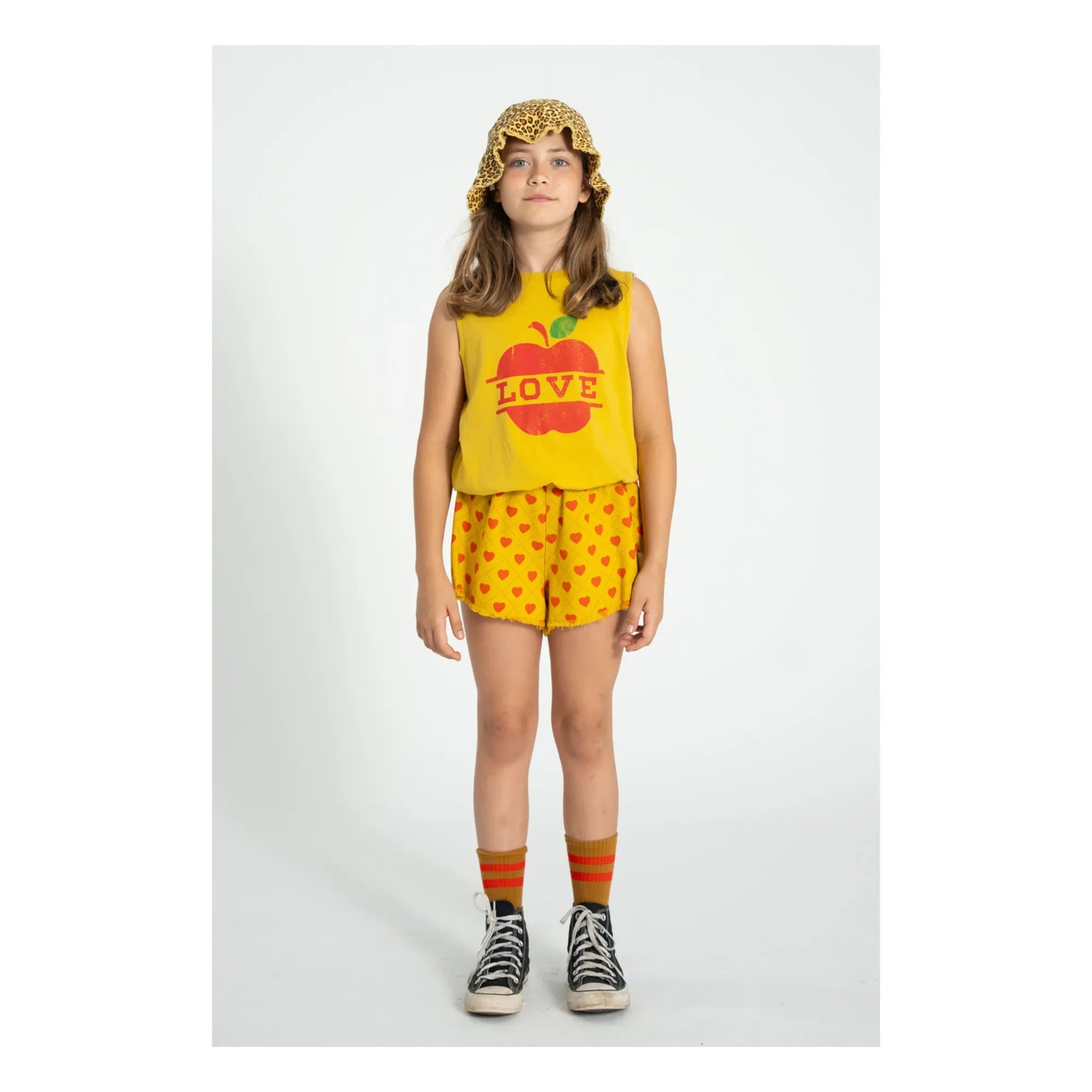 Piupiuchick - Efektli Şort Twill Hearts | Hardal
