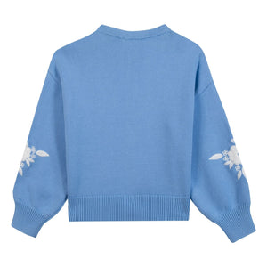 Tartine et Chocolat - Embroidered Flower Cardigan | Azure Blue