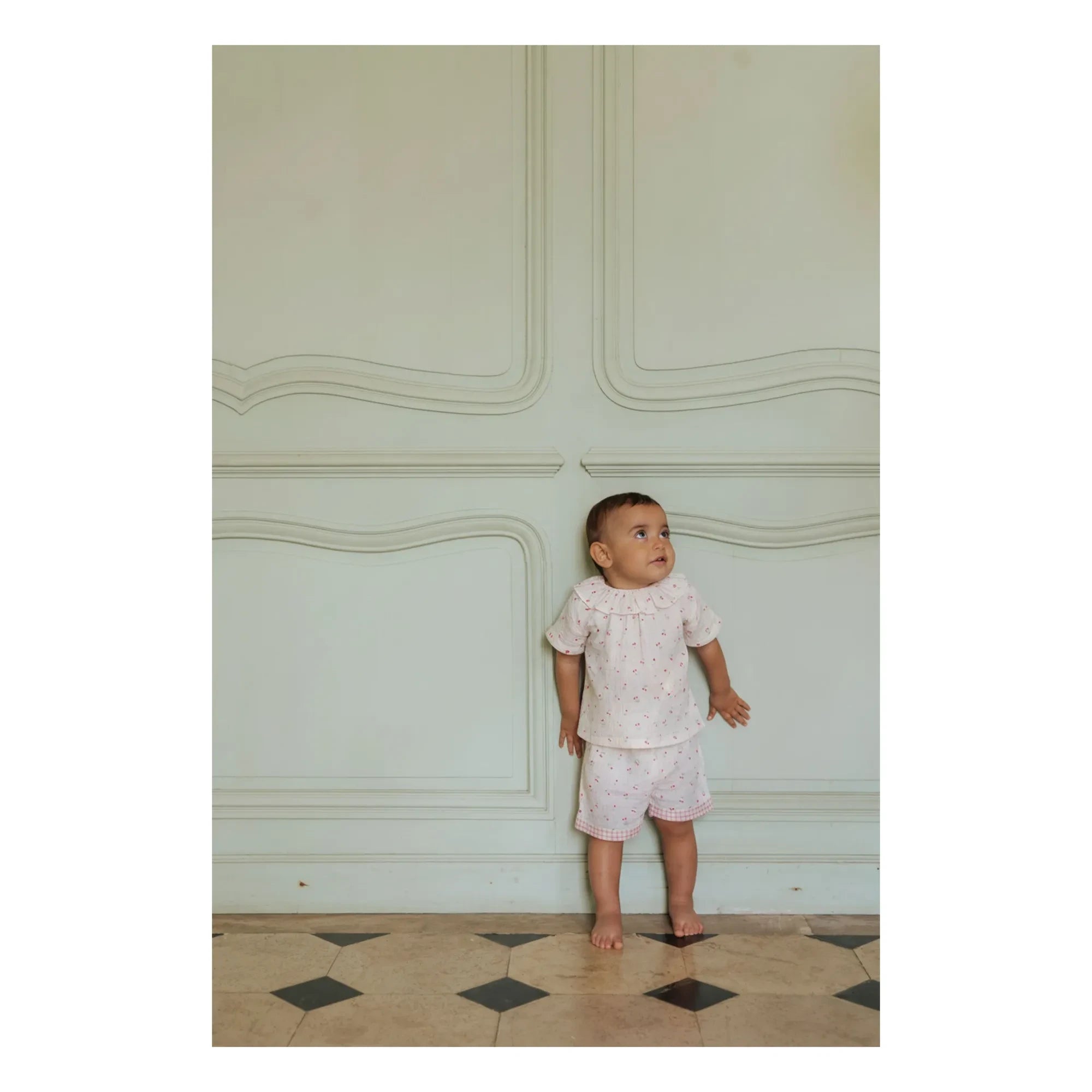 Risu Risu - Lisboa Kurzer Pyjama Kirsche Bio-Baumwolle Gaze-Stoff | Ecru