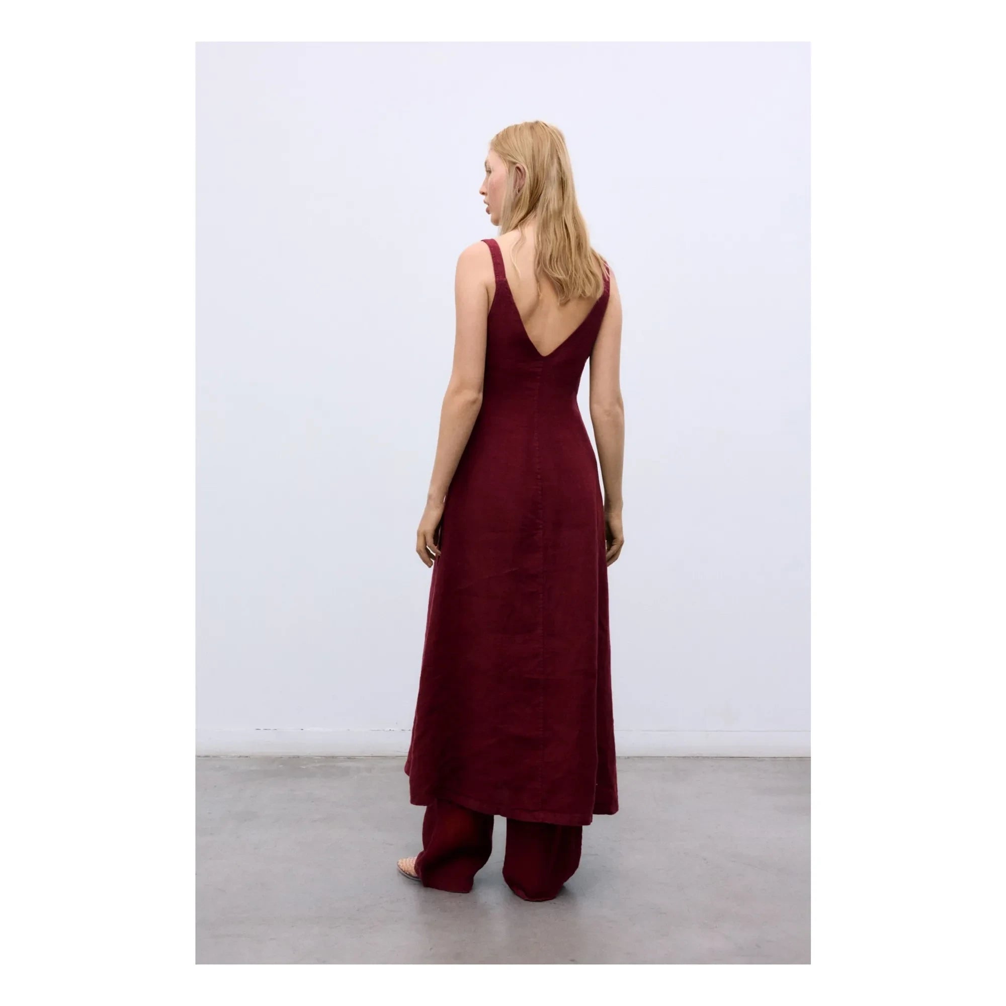 the new society - Bulbine Leinenkleid | Dunkelrot