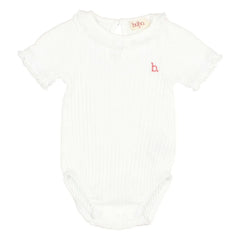 Búho - Ribbed Ruffled Organic Cotton Bodysuit | White