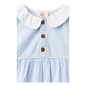Copenhagen Colors - Organic Cotton Striped Peter Pan Collar Romper | Light Blue