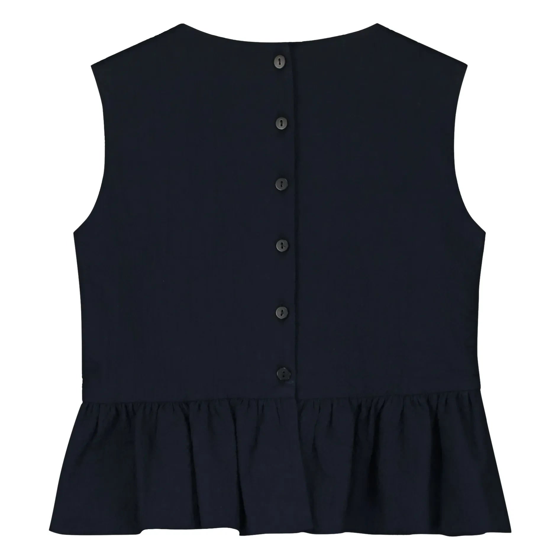 Tangerine - Sleeveless Ruffled Top | Dark Blue