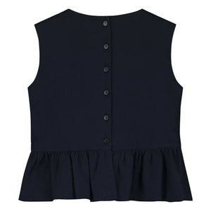 Tangerine - Sleeveless Ruffled Top | Dark Blue