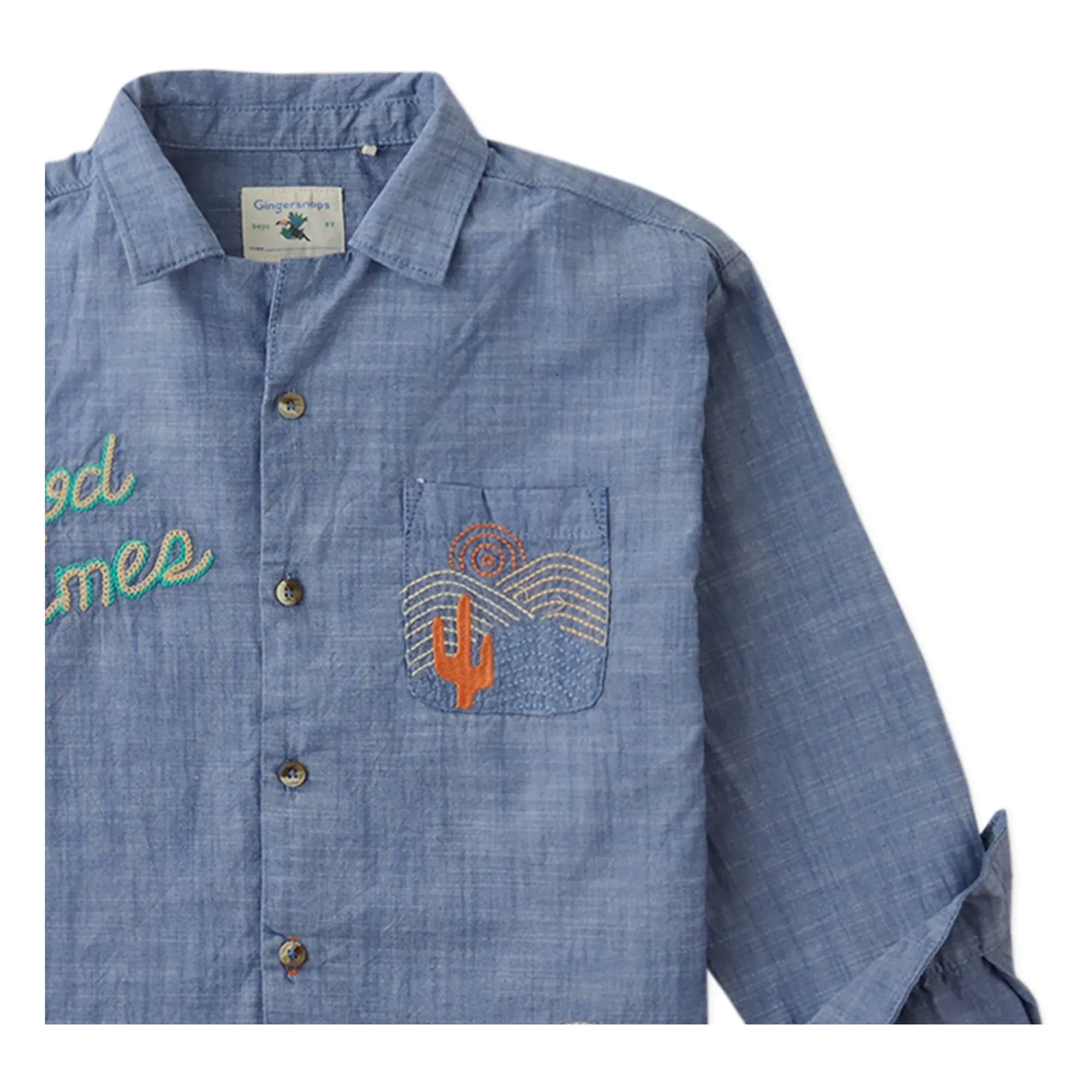 Gingersnaps - Lewis besticktes Chambray-Hemd | Blau