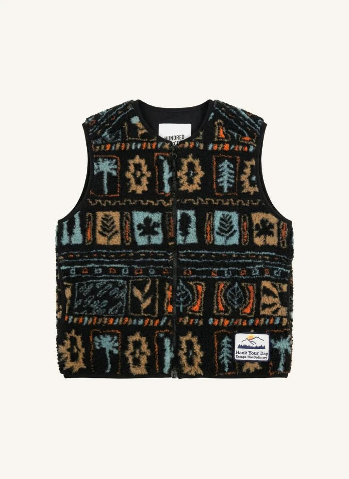 Hundred Pieces - Easy Jacquard Sherpa Kolsuz Ceket | Siyah