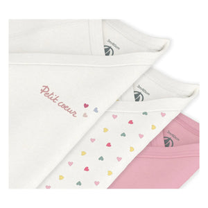 Petit Bateau - Pack of 3 Small Heart Organic Cotton Crossbody Bodysuits | White